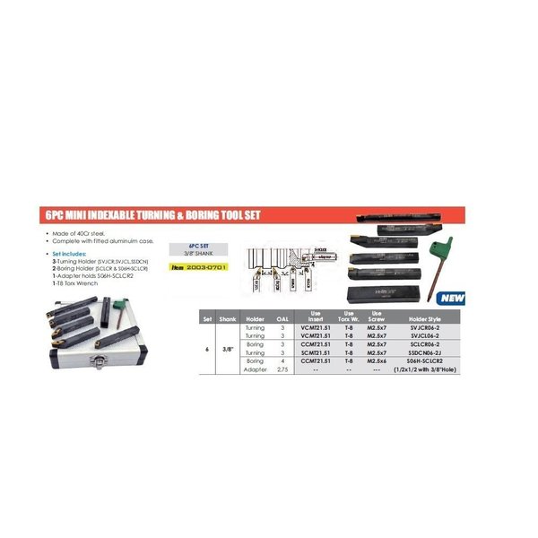 H & H Industrial Products 6 Piece 3/8" Mini Turning & Boring Tool Holder Set 2003-0701